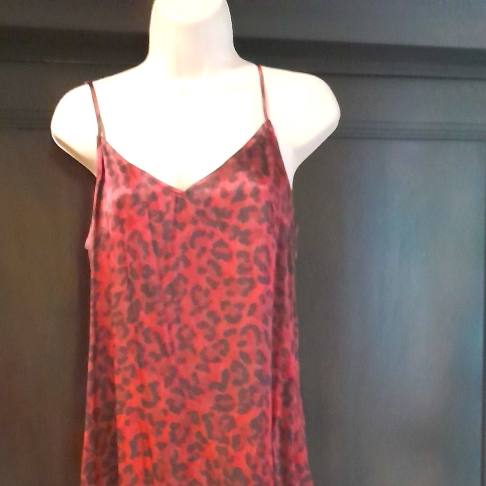 New Acrobat Maxi Silk slip dress Burgundy Red Brown Leopard Slit Spaghetti Strap